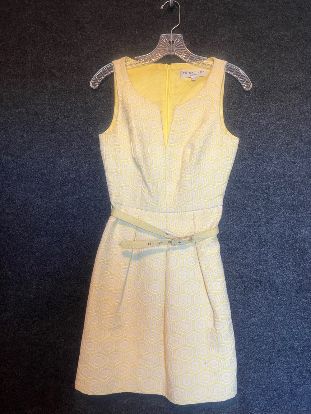 Trina Turk Yellow Geometric Sleeveless Fit-and-Flare Dress